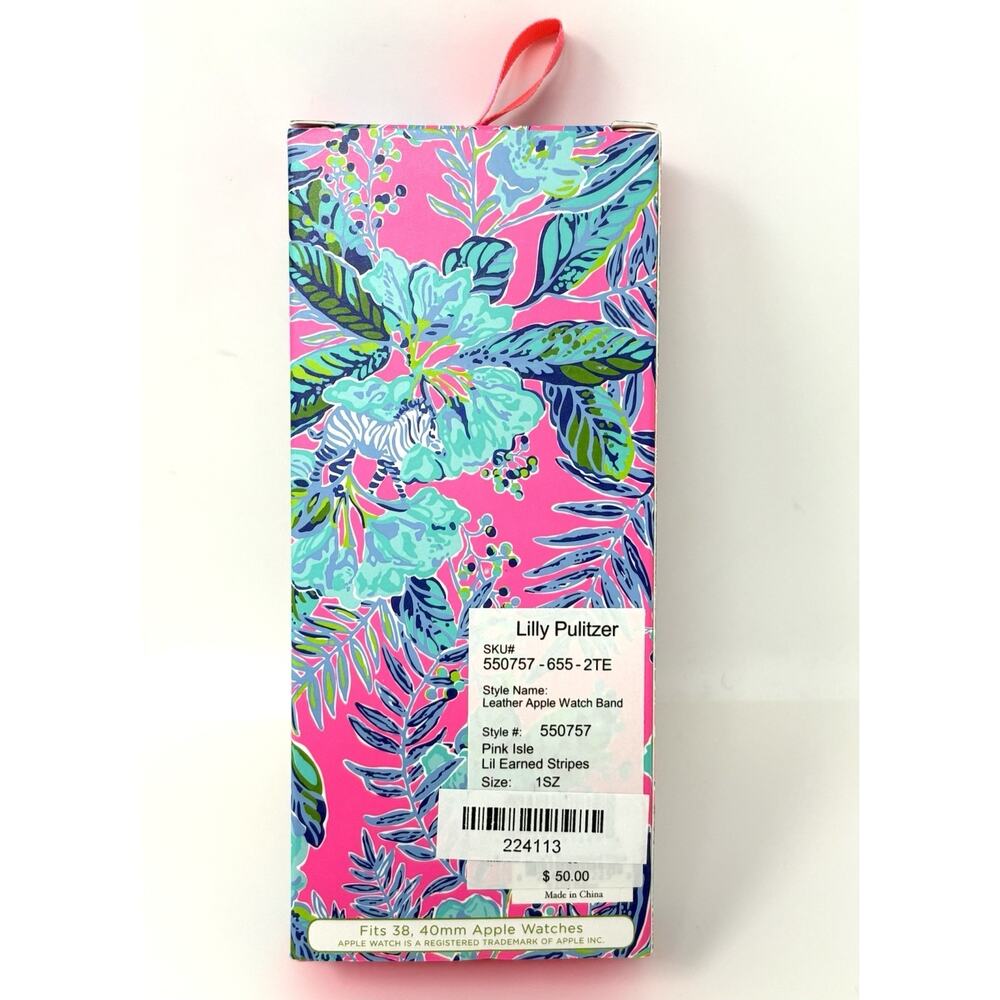 Lilly Pulitzer Pink Blue Leather Apple Watch Band 38,40mm Lil Earned Stripes NIB - Picture 5 of 12